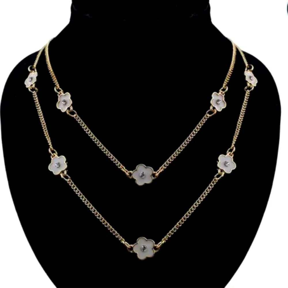 New Flower Shaped Charm Chain Necklace Double Chain